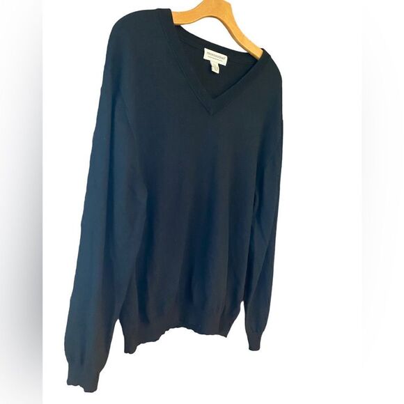 Pronto Uomo 2XL Black V-Neck 100% Merino Wool Winter Warm Classic Crew Sweater - Picture 2 of 5